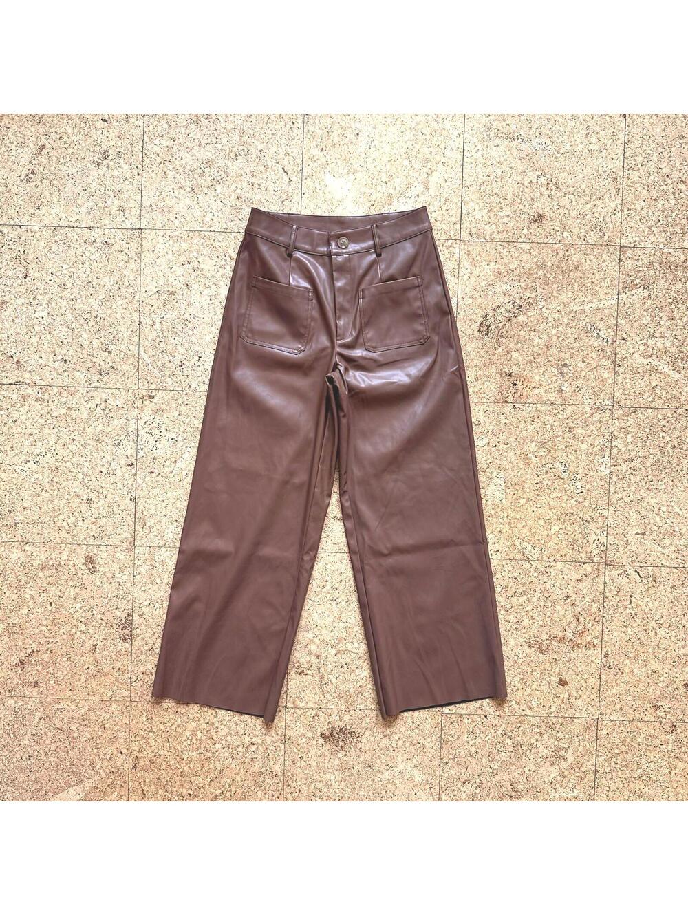 FATE Can't Lose Faux Leather Pants Caramel Brown Women's S Wide Leg Cropped Chic